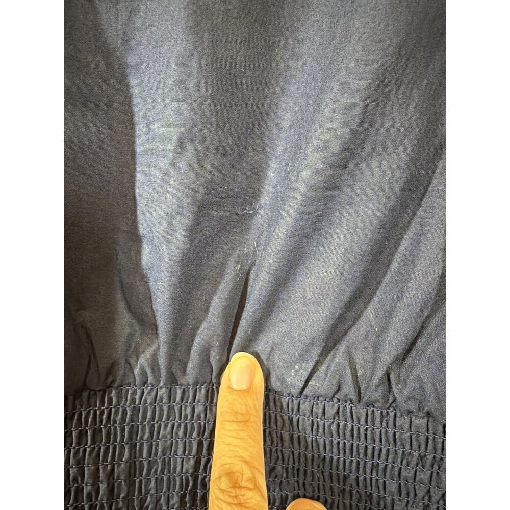 Anthropologie Navy Blue Sleeveless Blouse Size XL Ruffled Hem Zip Up Minimalist - Picture 6 of 9